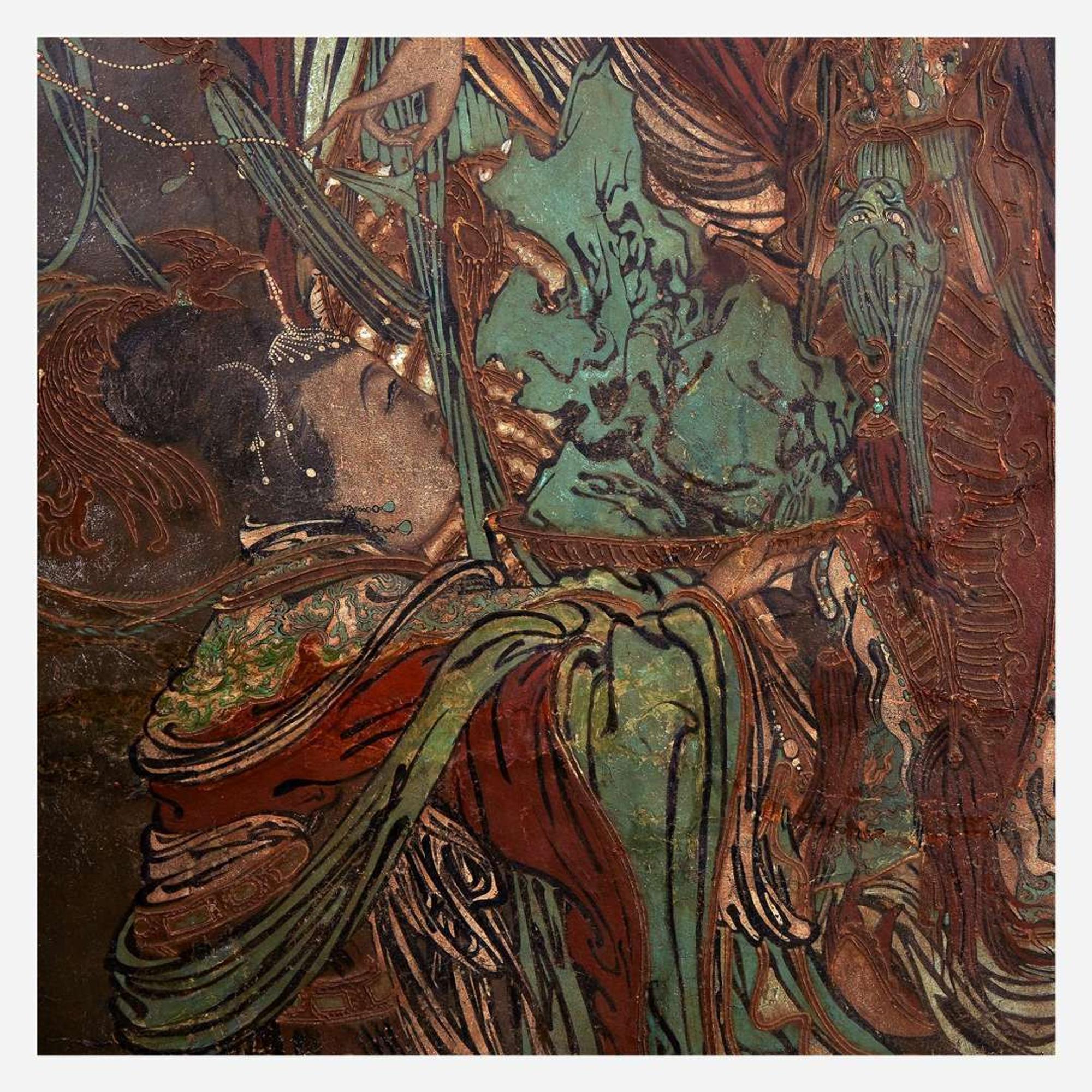 A Large Chinese polychrome stucco fresco panel 灰泥彩绘天女图壁画 Yuan/Ming Dynasty or later ?/????