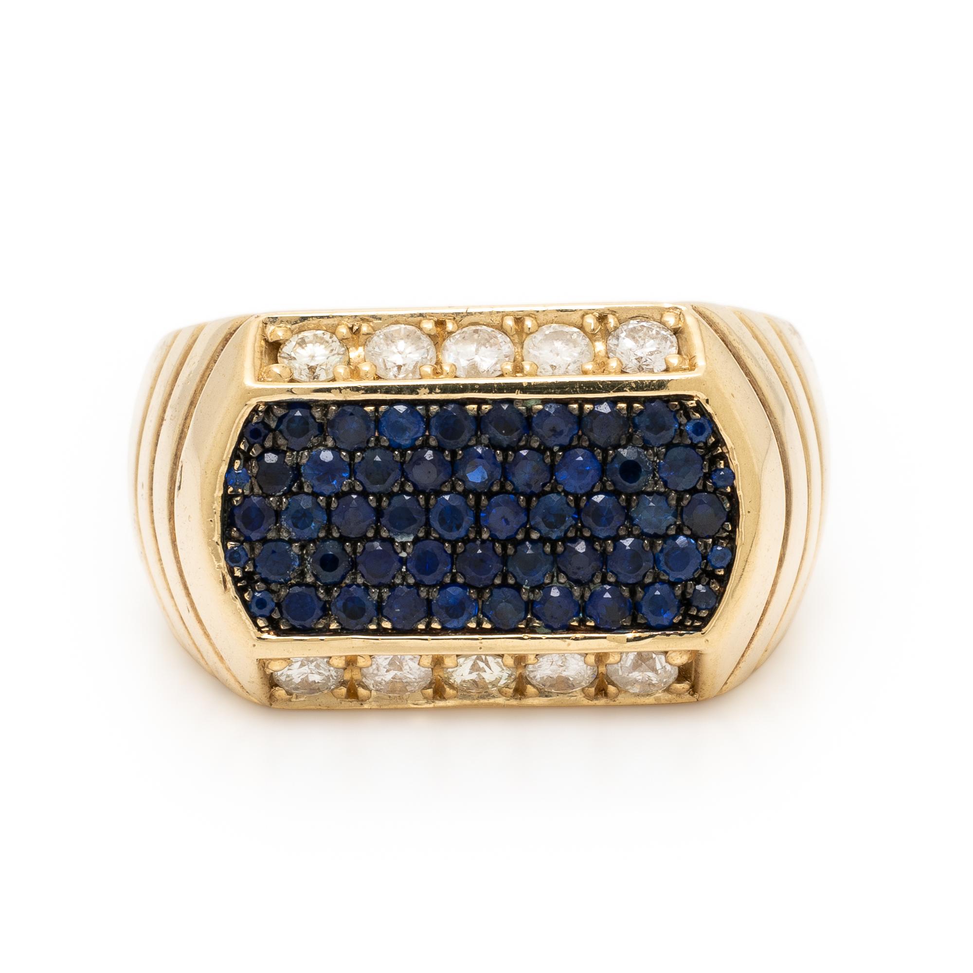 House of Ravn, Sapphire, Diamond, and Yellow Gold 'Deco' Ring