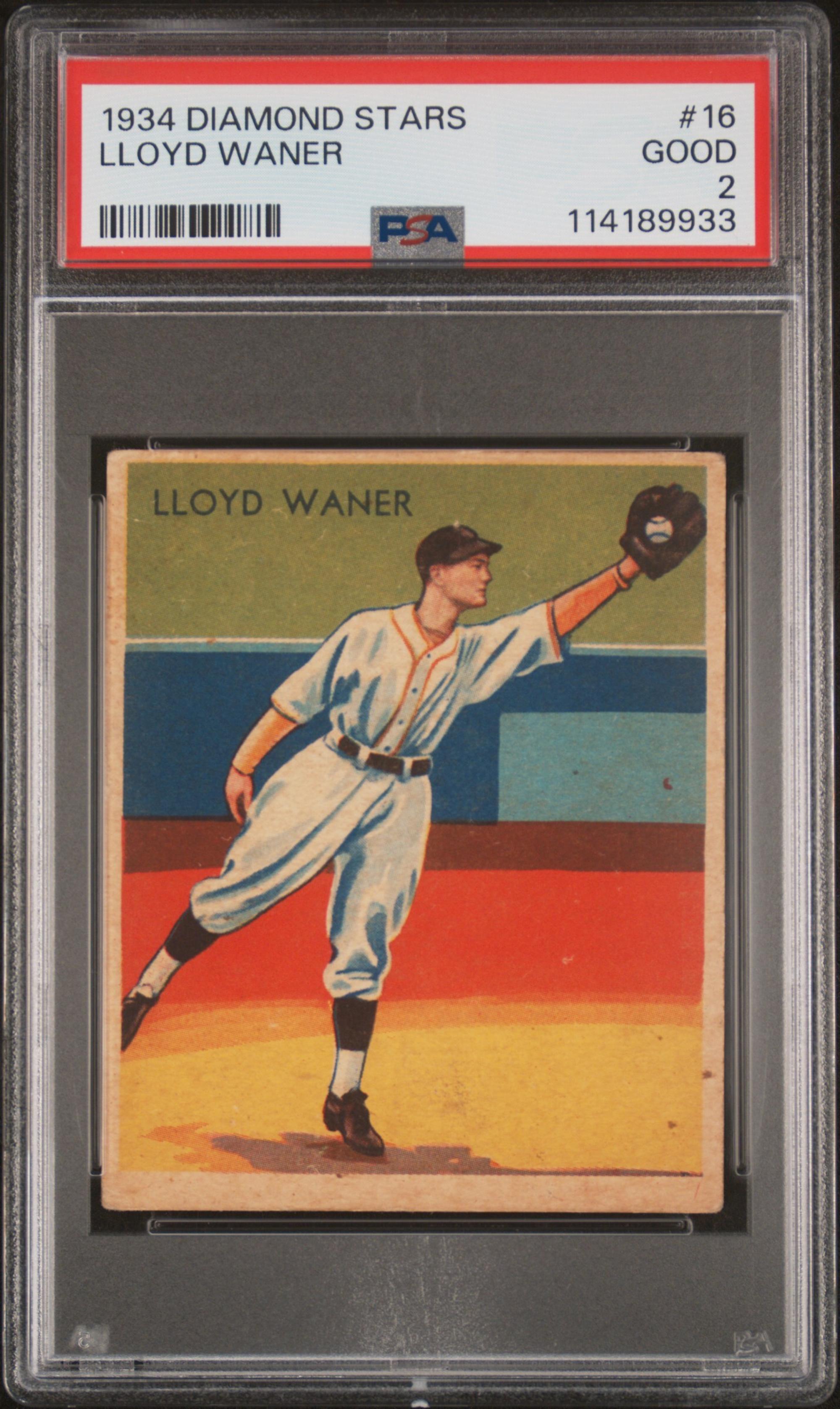 A 1934 Diamond Stars Lloyd Waner Baseball Card No. 16 (PSA 2 GOOD)