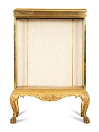 An English Brass Vitrine Cabinet on a Giltwood Base