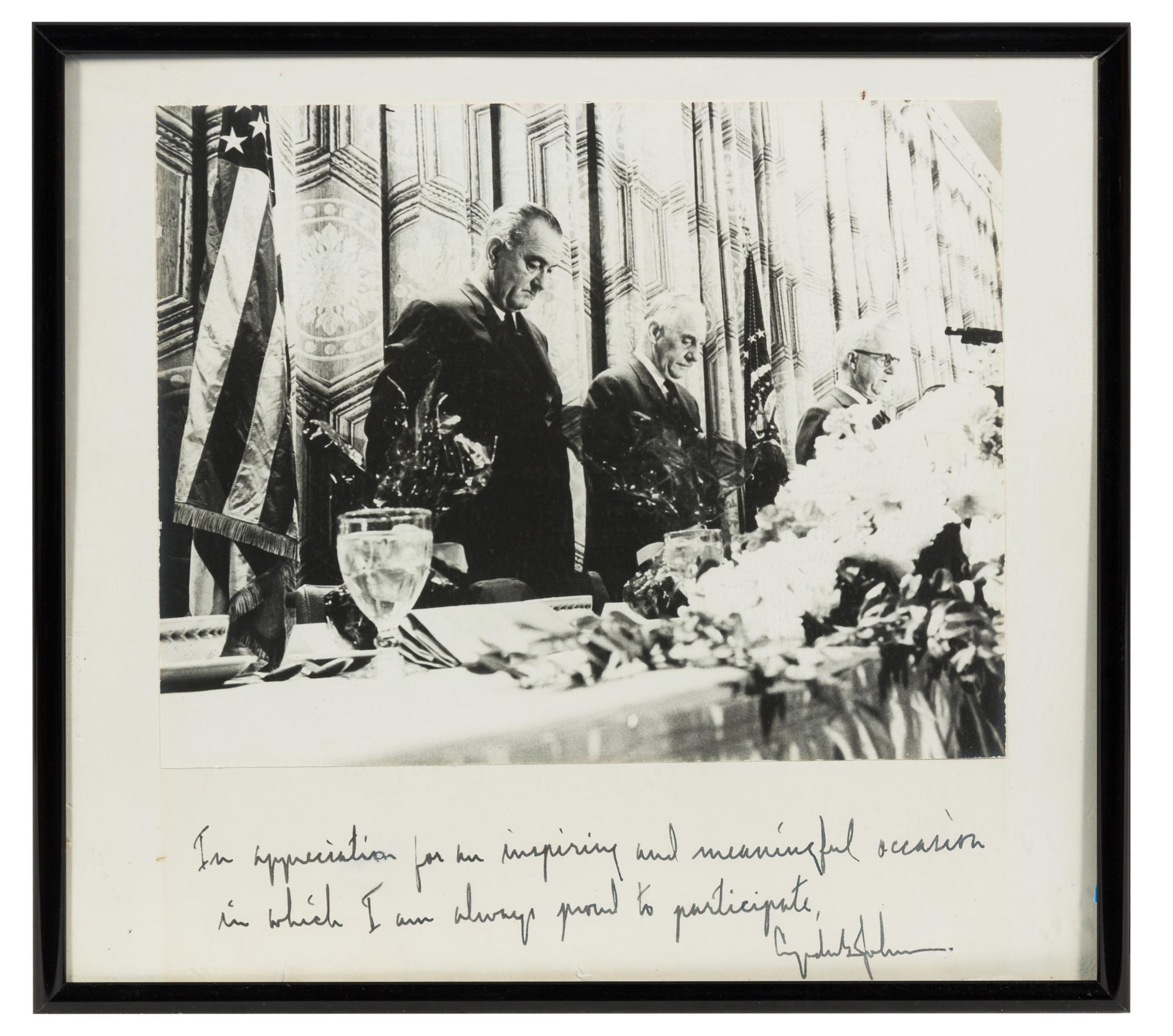 JOHNSON, Lyndon B. (1908-1973). Photograph, signed and inscribed ("Lyndon Johnson"), n.d.