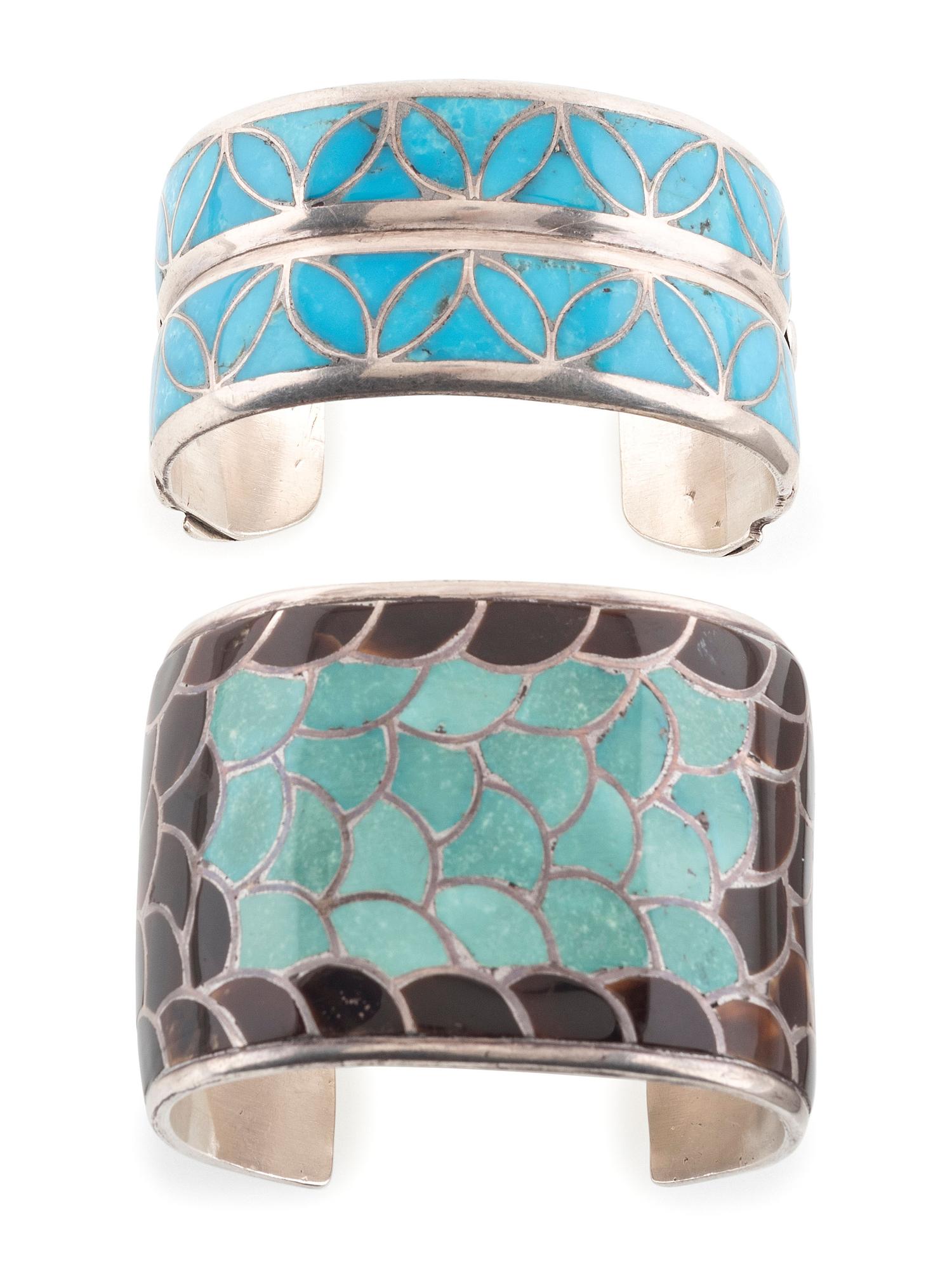 Zuni Silver and Channel Inlay Cuff Bracelets
