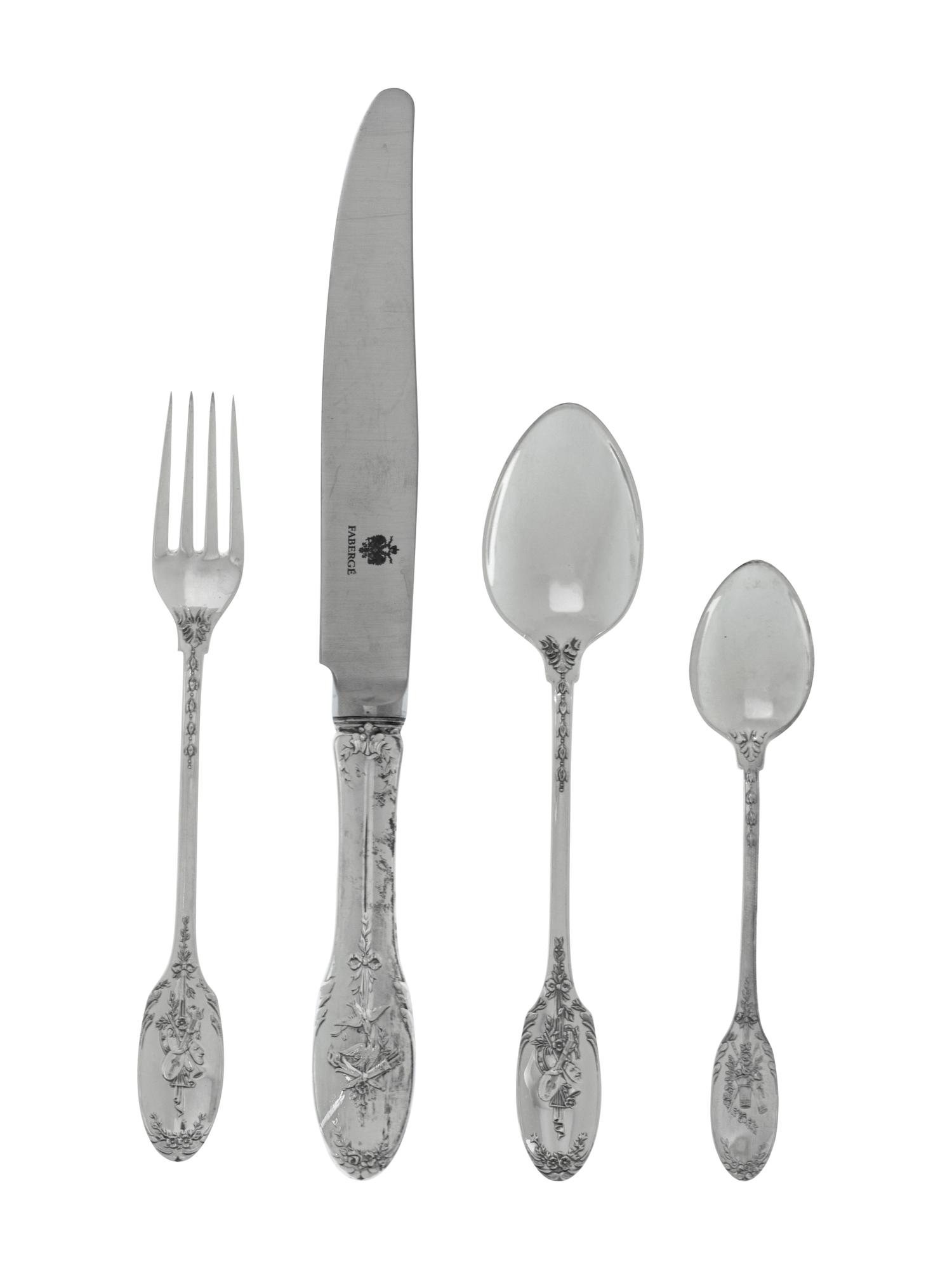A Fabergé Ltd. Silver Flatware Service