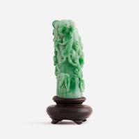 A Chinese jadeite "Qilong and 'Three Friends' " carving 翡翠雕螭龙岁寒三友柄型器