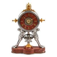 A French Neoclassical Silvered and Gilt Bronze and Red Marble Clock