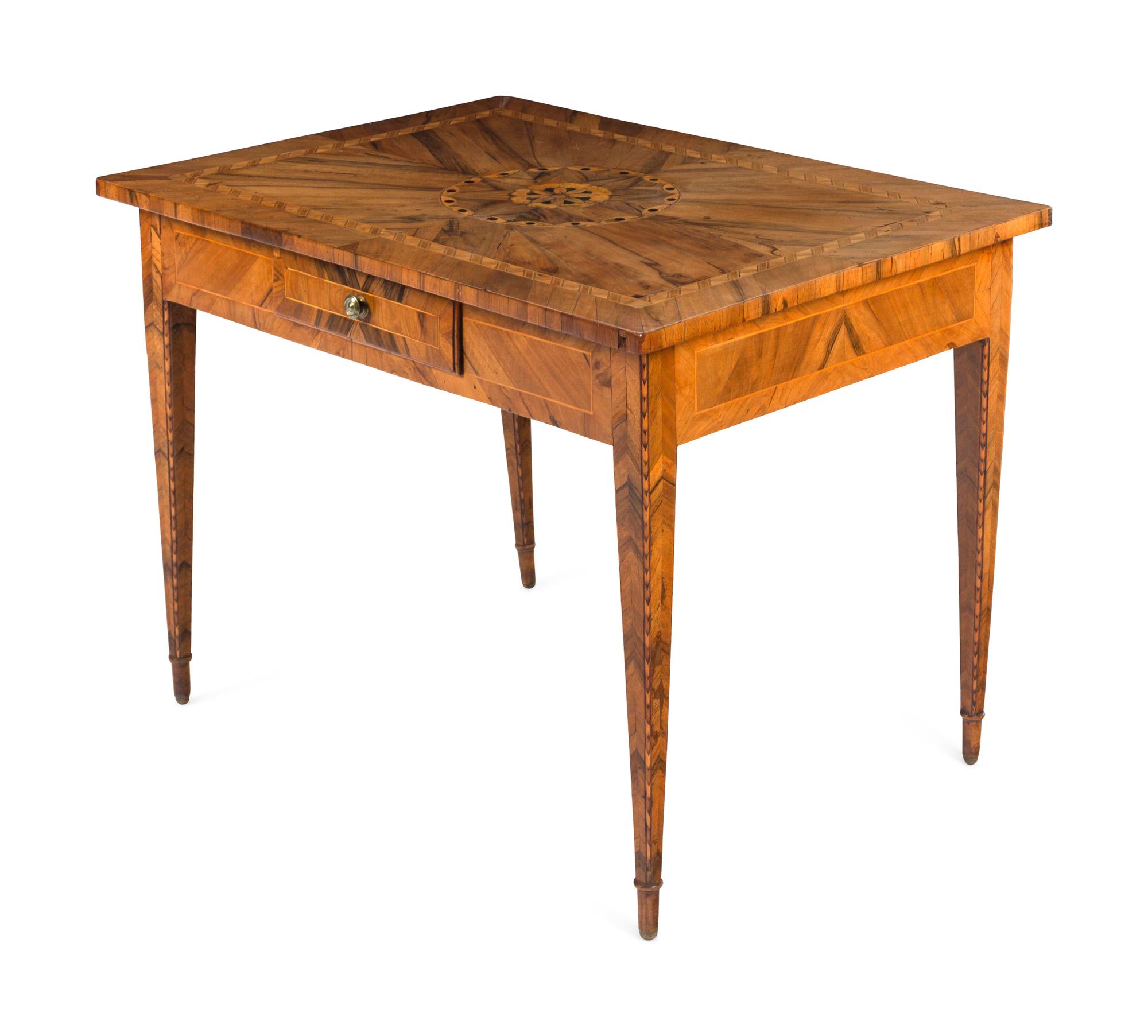 A Continental Figured Walnut and Marquetry Side Table