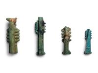 Four Egyptian Faience Djed Pillar Amulets