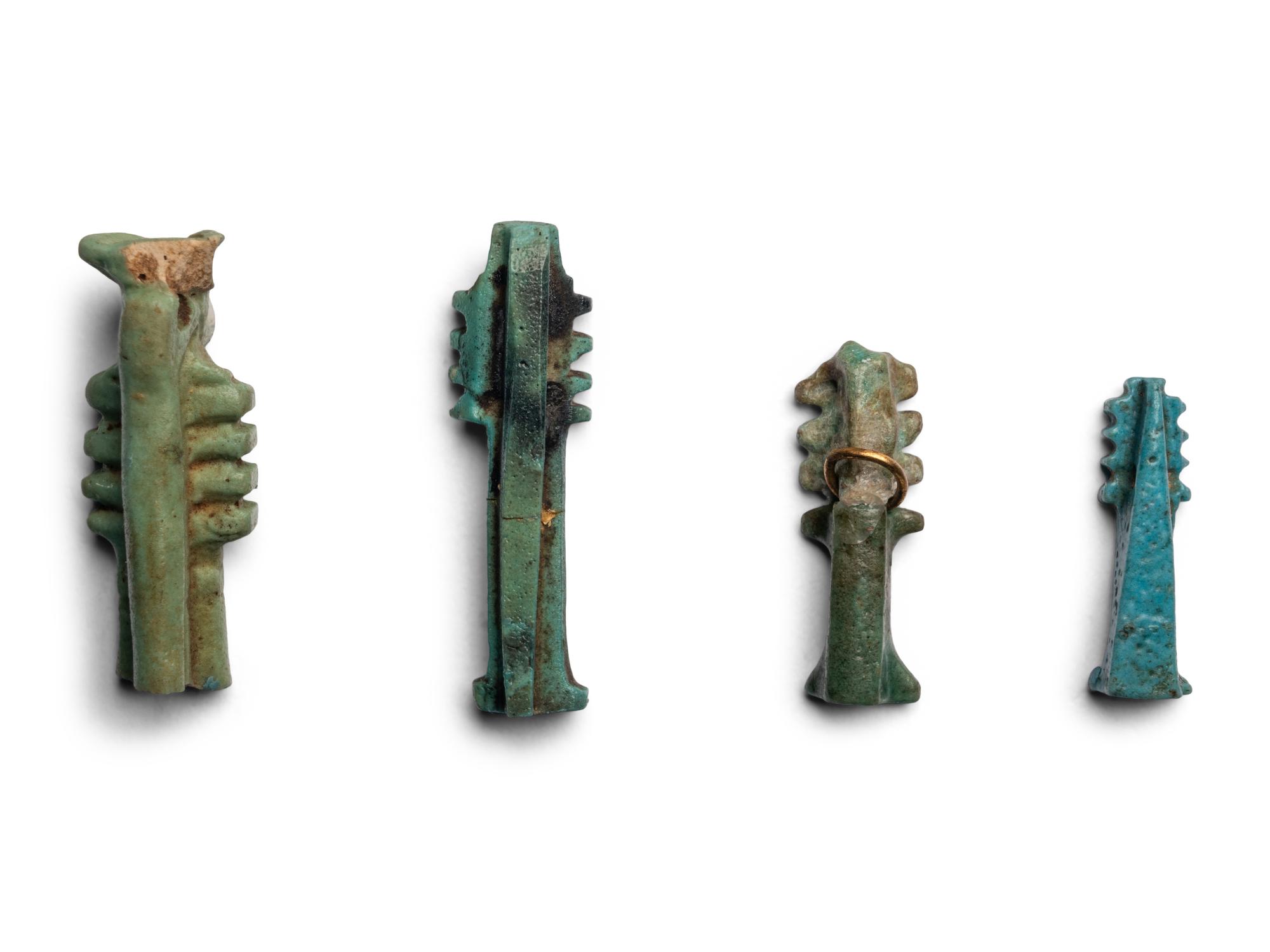Four Egyptian Faience Djed Pillar Amulets