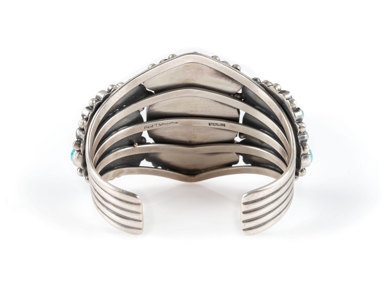 Sterling Silver, Turquoise, and Coin Cuff Bracelet