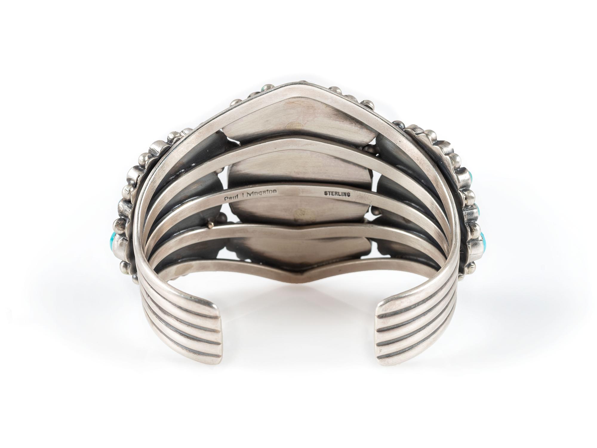 Sterling Silver, Turquoise, and Coin Cuff Bracelet