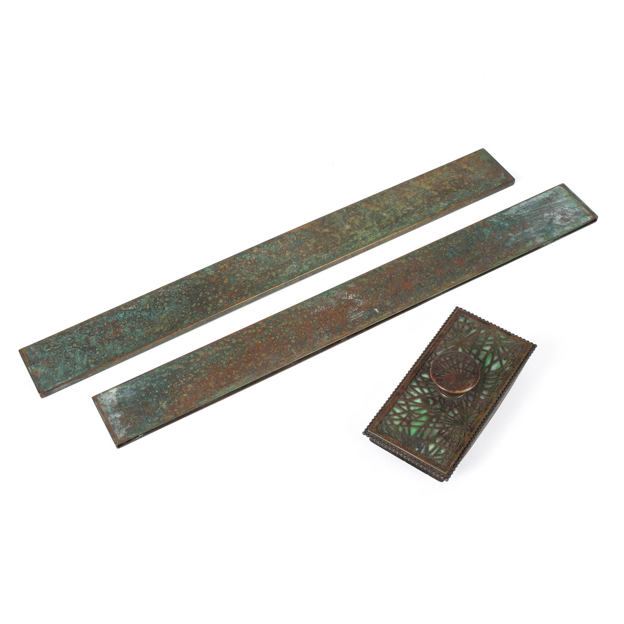 A Pair of Tiffany Studios Pine Needle Blotter Ends and Blotter