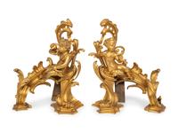 A Pair of Louis XV Style Gilt-Bronze Chenets