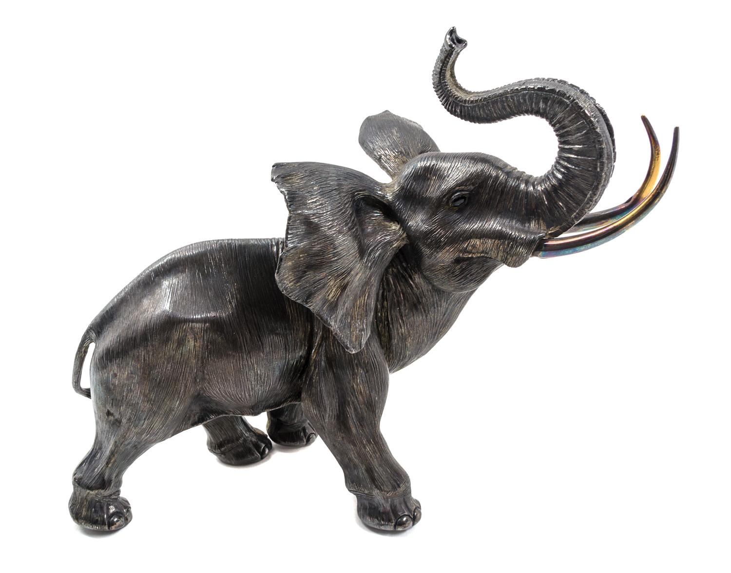 An Italian Silver and Jewel-Inset Figure, Ida Hagenbeck, Alessandria, Second Half 20th Century, realistically modeled to depict an elep
