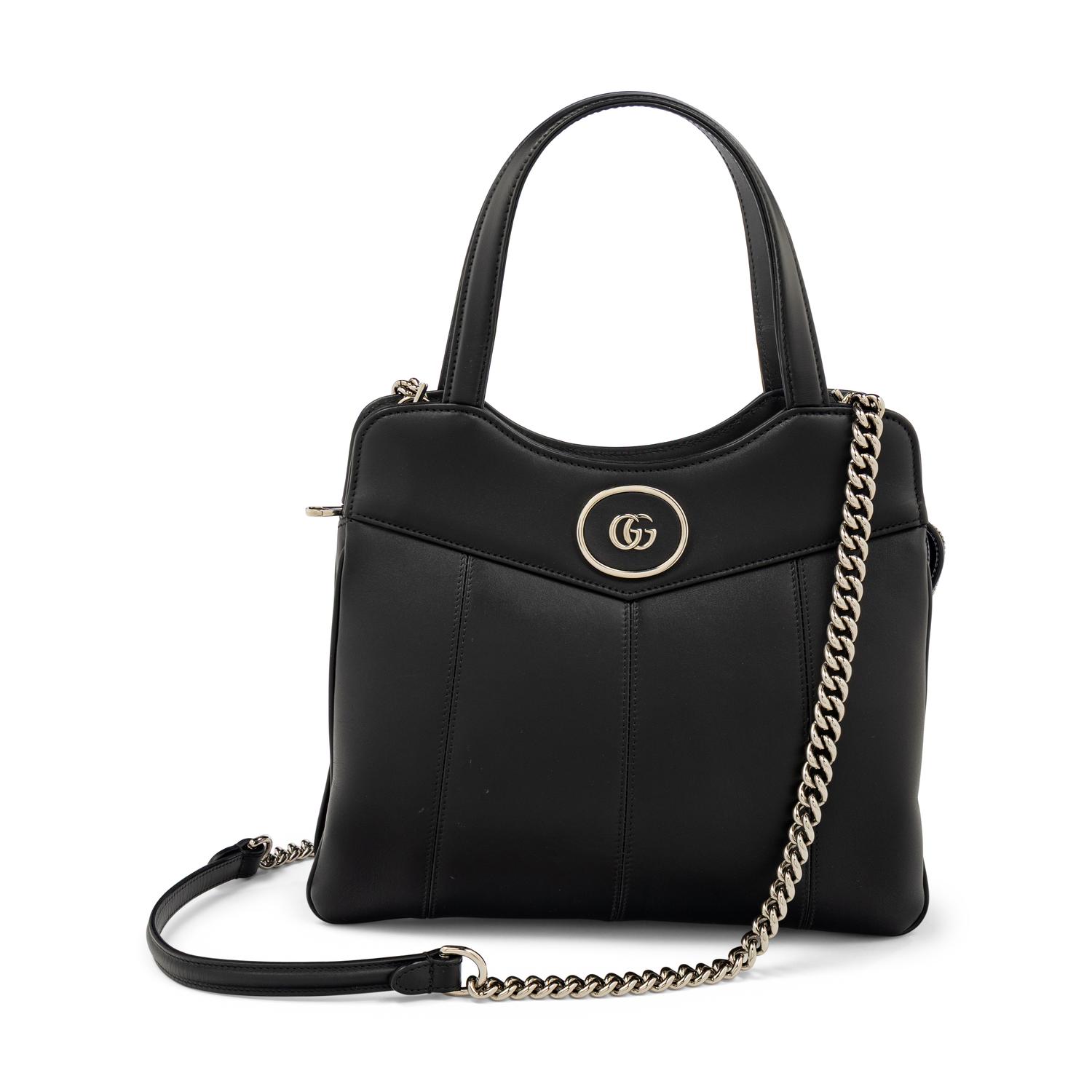 GUCCI, BLACK LEATHER GG TOTE