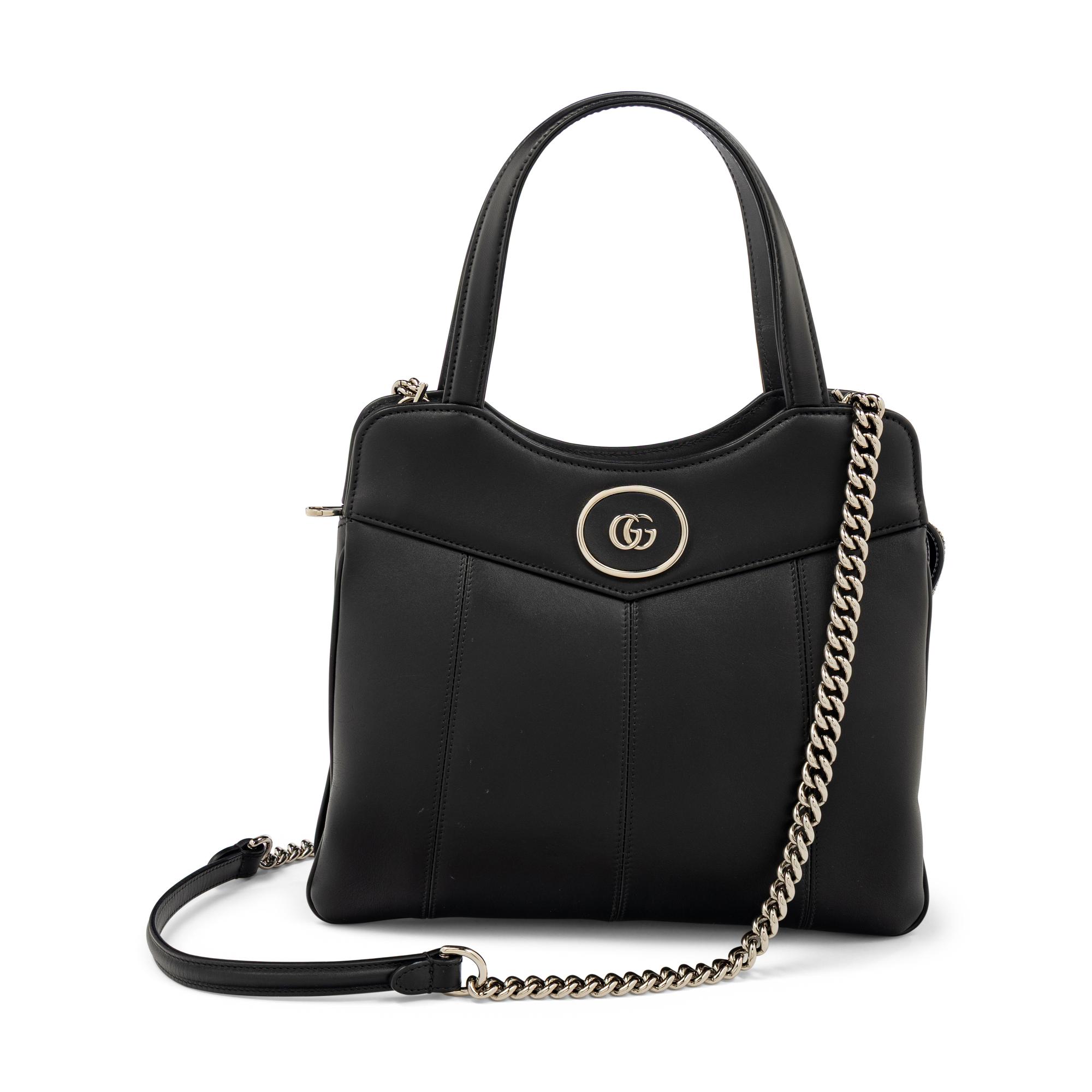 GUCCI, BLACK LEATHER GG TOTE