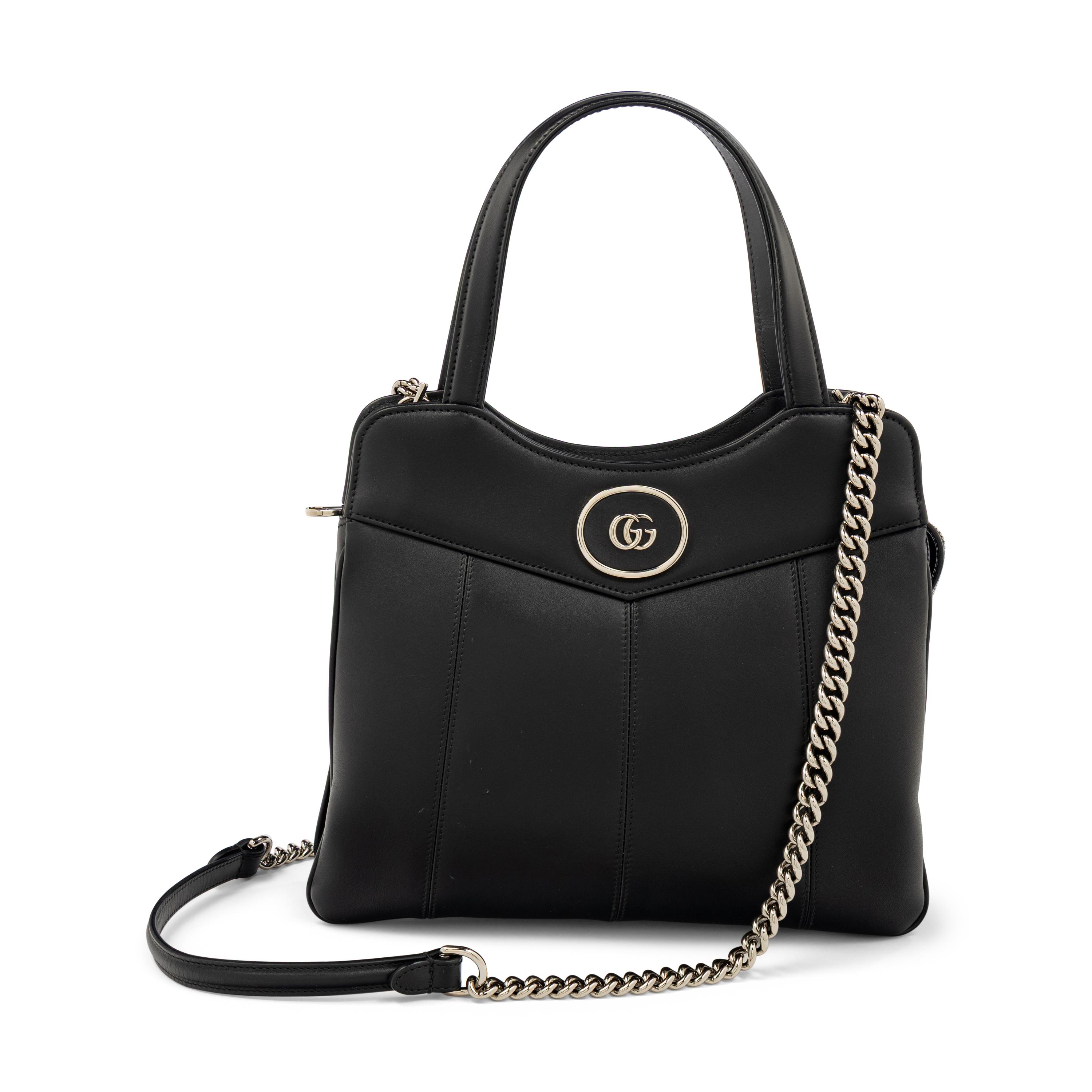 GUCCI, BLACK LEATHER GG TOTE