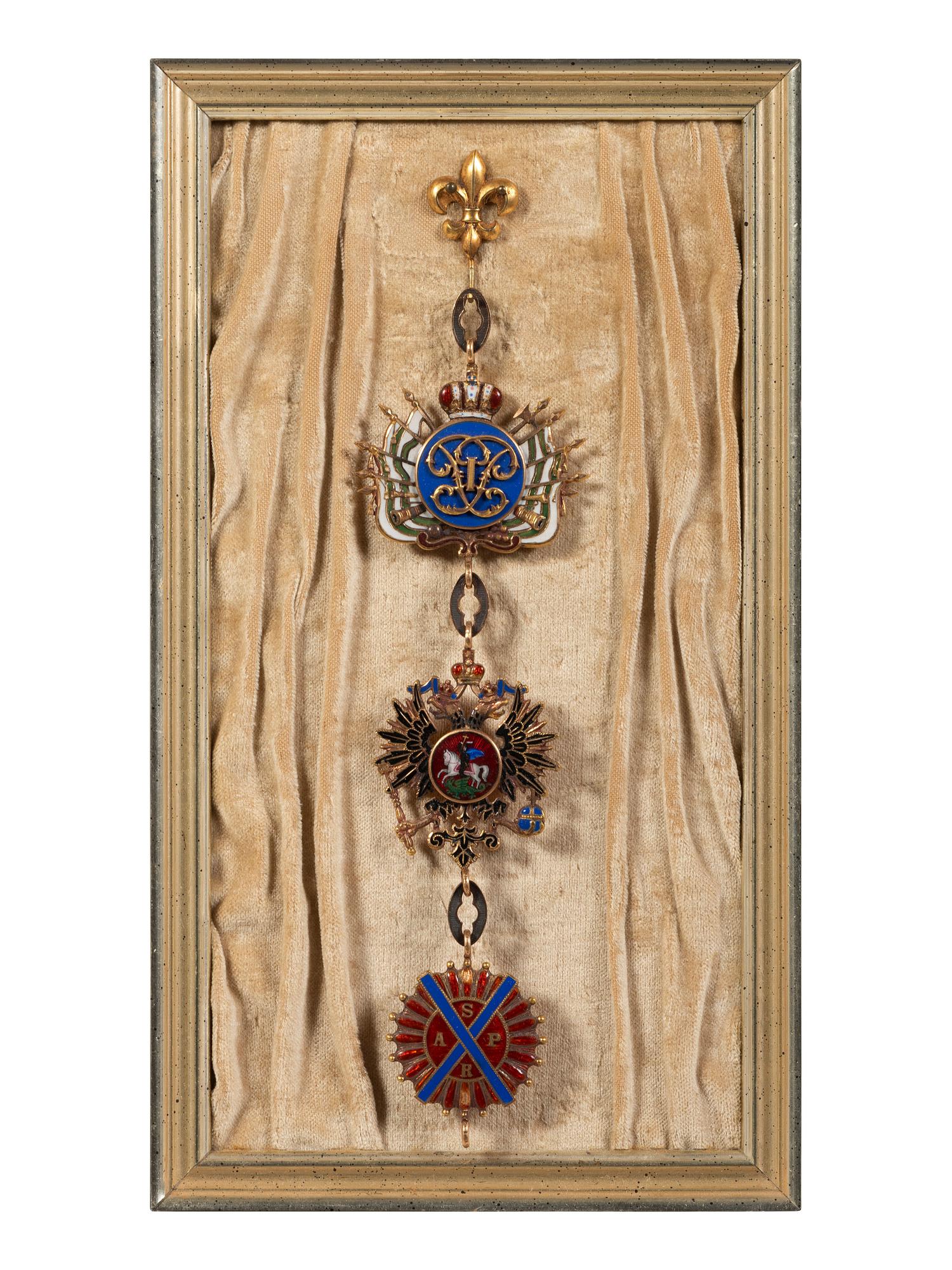 Three Russian Gold and Enamel Order of St. Andrew Collar Links
