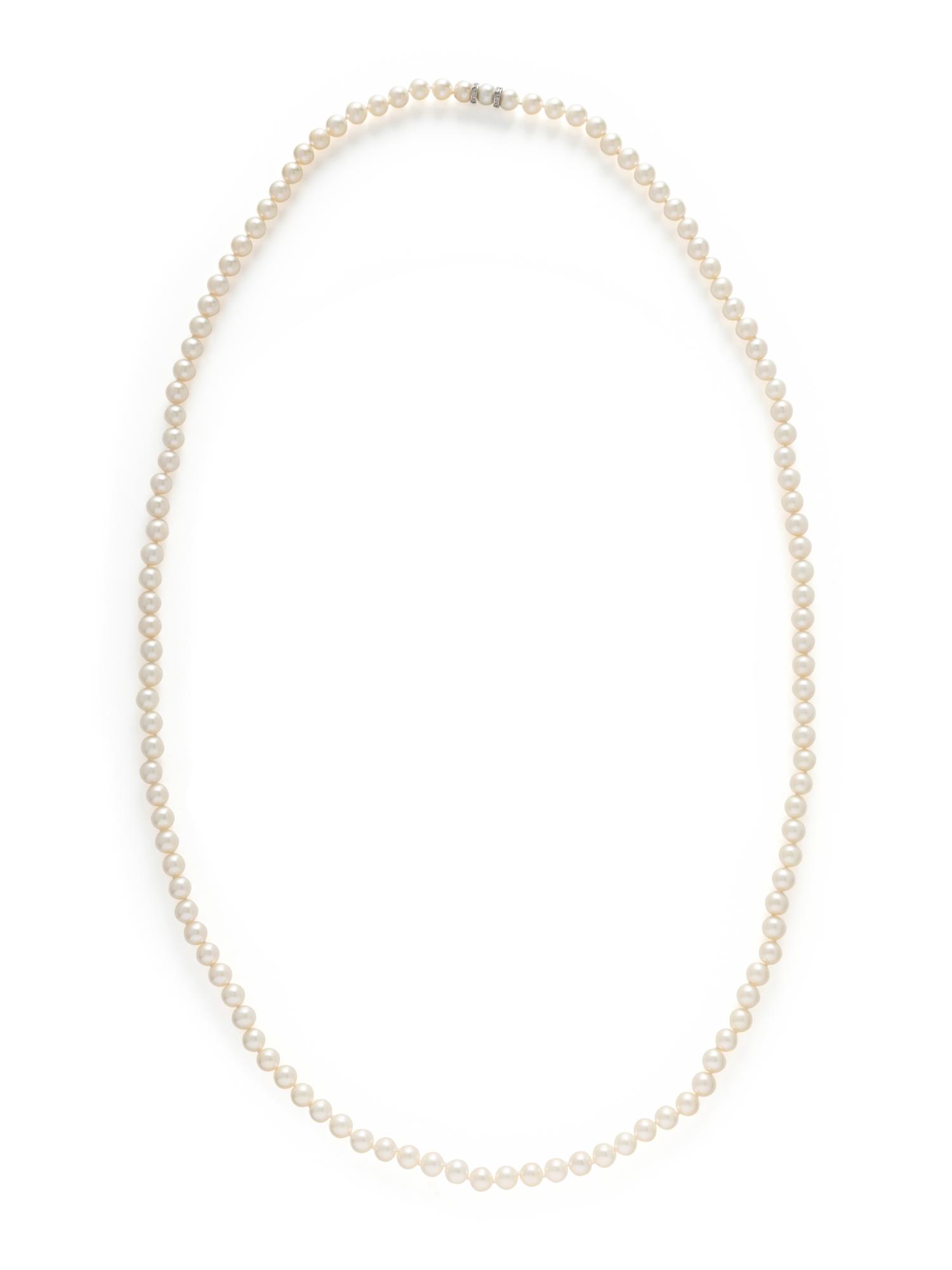 THREE CULTURED PEARL AND DIAMOND NECKLACES WITH TWO BRACELETS