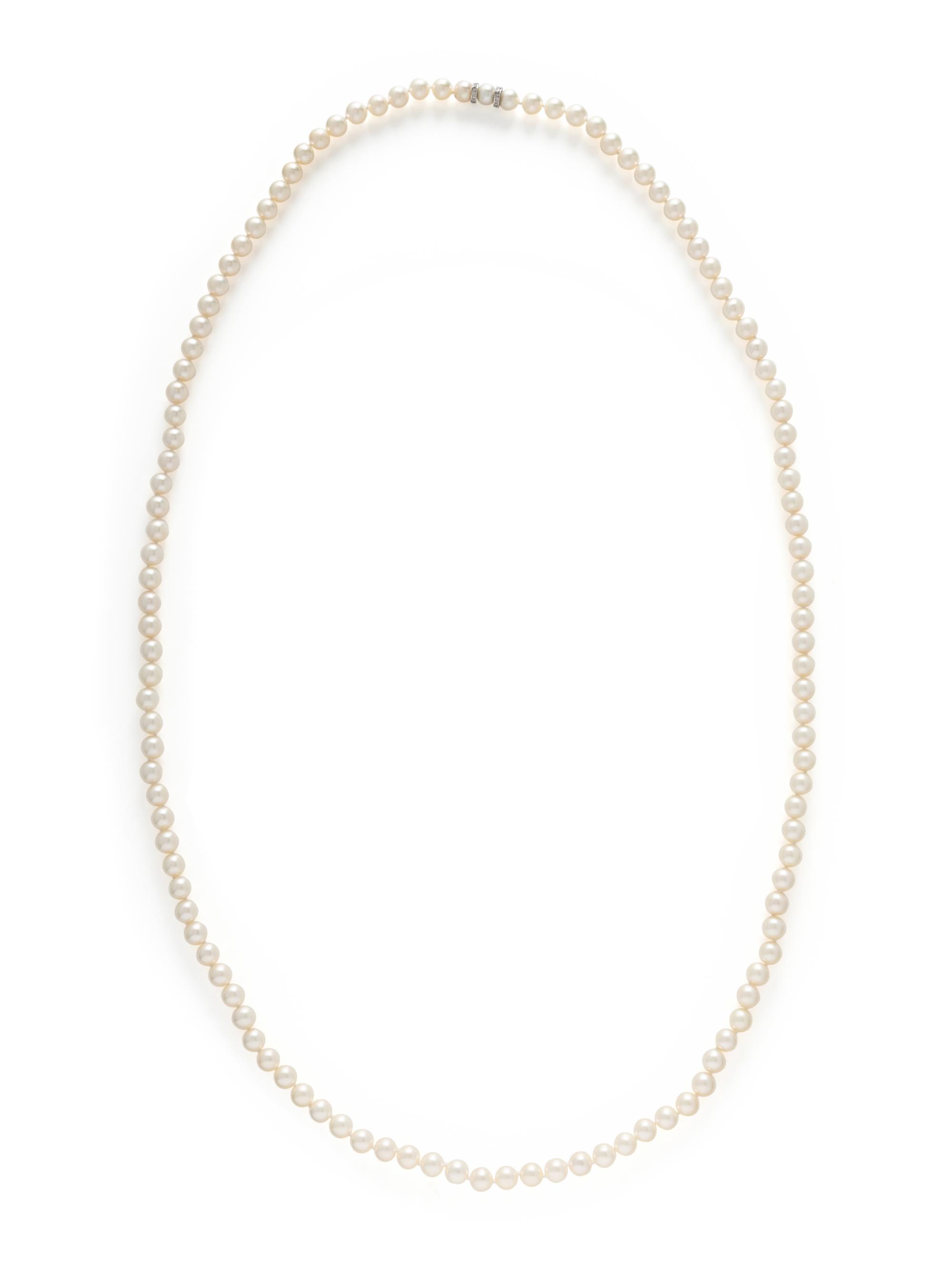 THREE CULTURED PEARL AND DIAMOND NECKLACES WITH TWO BRACELETS