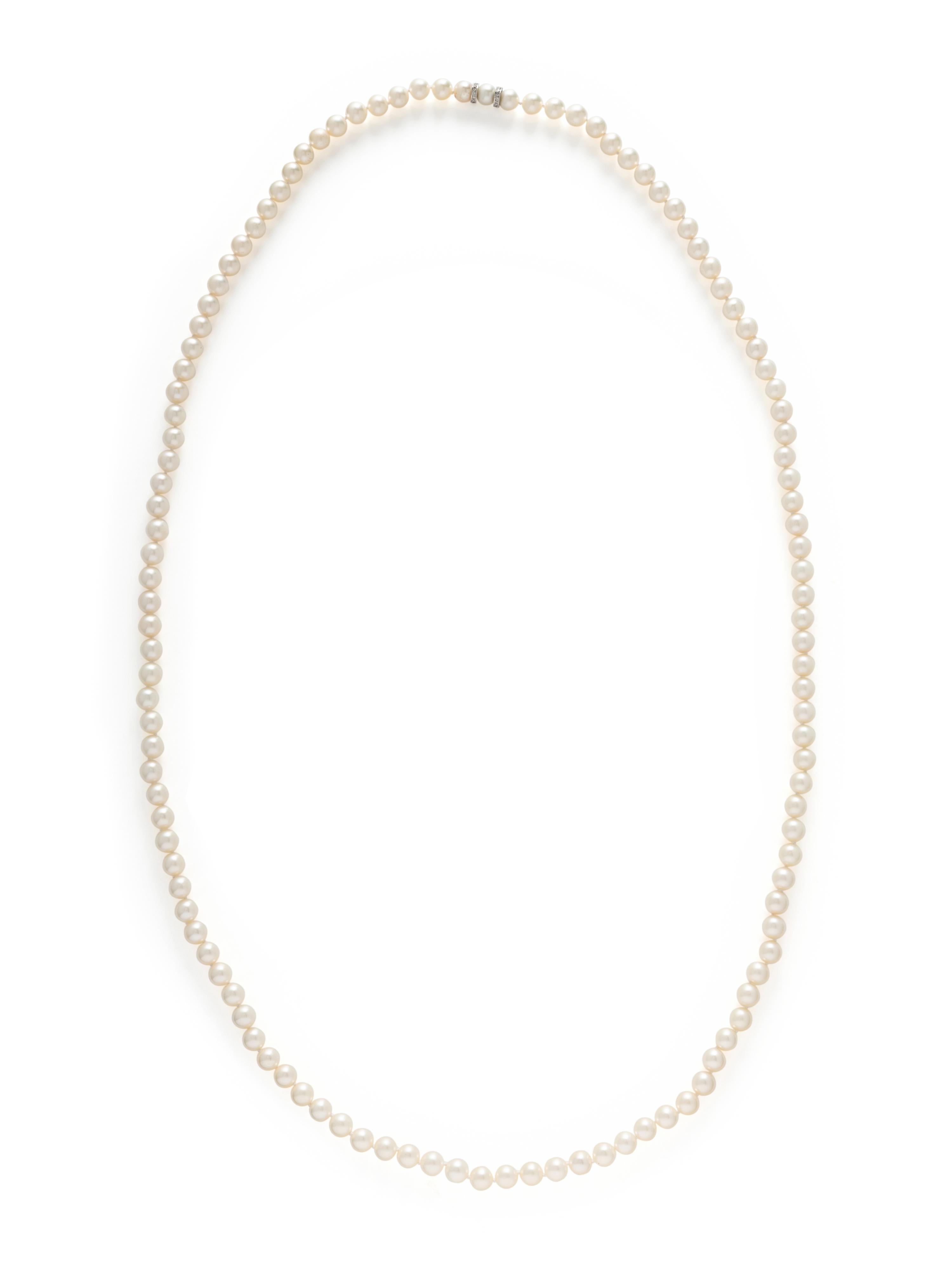 THREE CULTURED PEARL AND DIAMOND NECKLACES WITH TWO BRACELETS