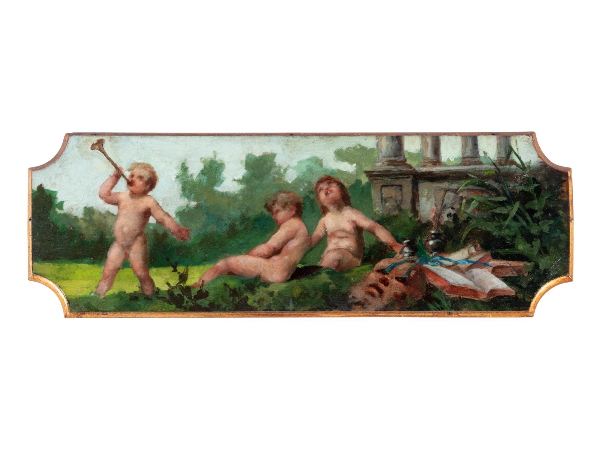 A Pair of Continental Painted Mahogany Panels