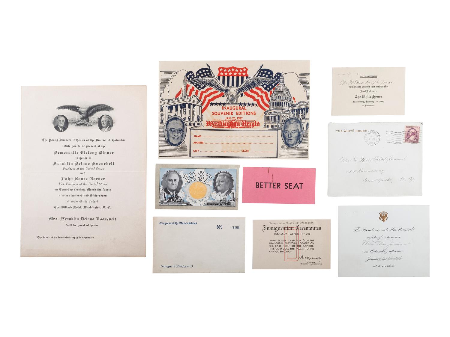 [ROOSEVELT, Franklin Delano (1882-1945)]. Pennant and ephemera from the 1937 and 1941 presidential inaugurations, comprising:
