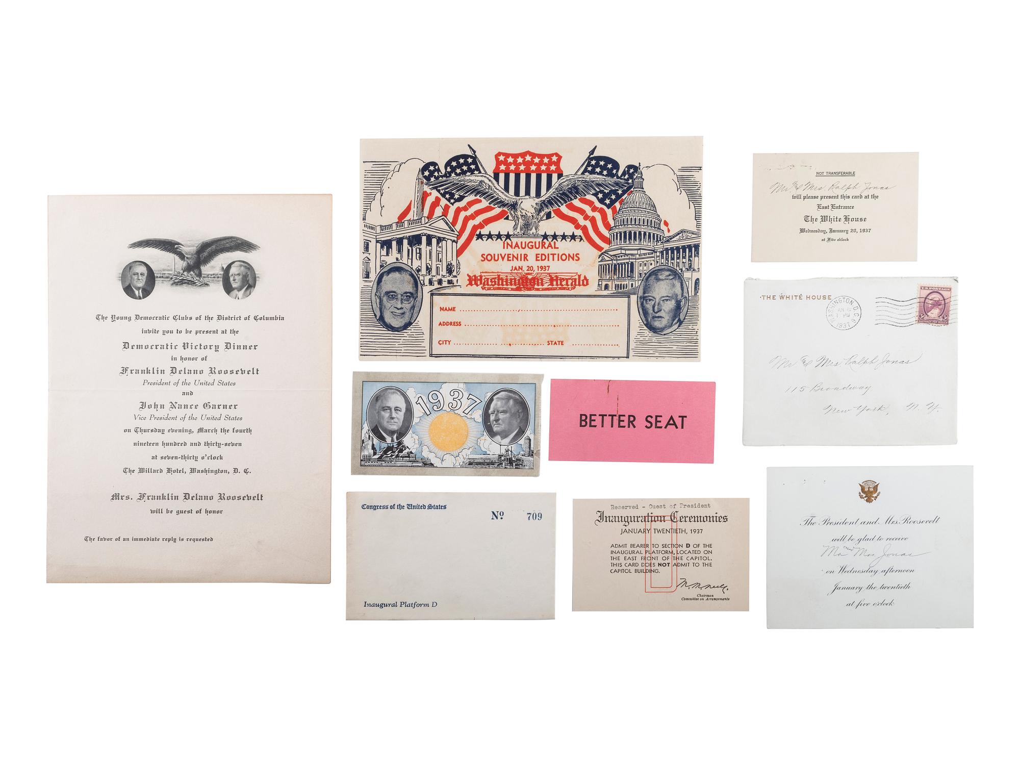 [ROOSEVELT, Franklin Delano (1882-1945)]. Pennant and ephemera from the 1937 and 1941 presidential inaugurations, comprising: