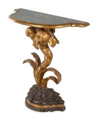 An Italian Painted and Giltwood Faux Marble-Top Console Table