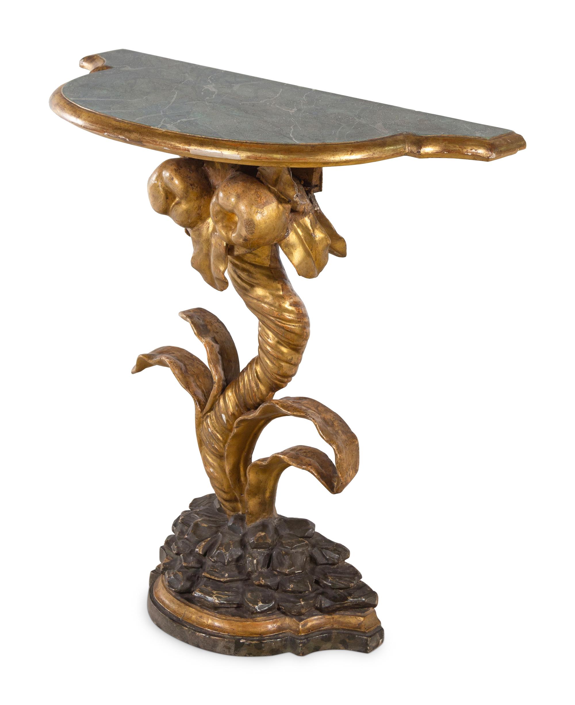 An Italian Painted and Giltwood Faux Marble-Top Console Table