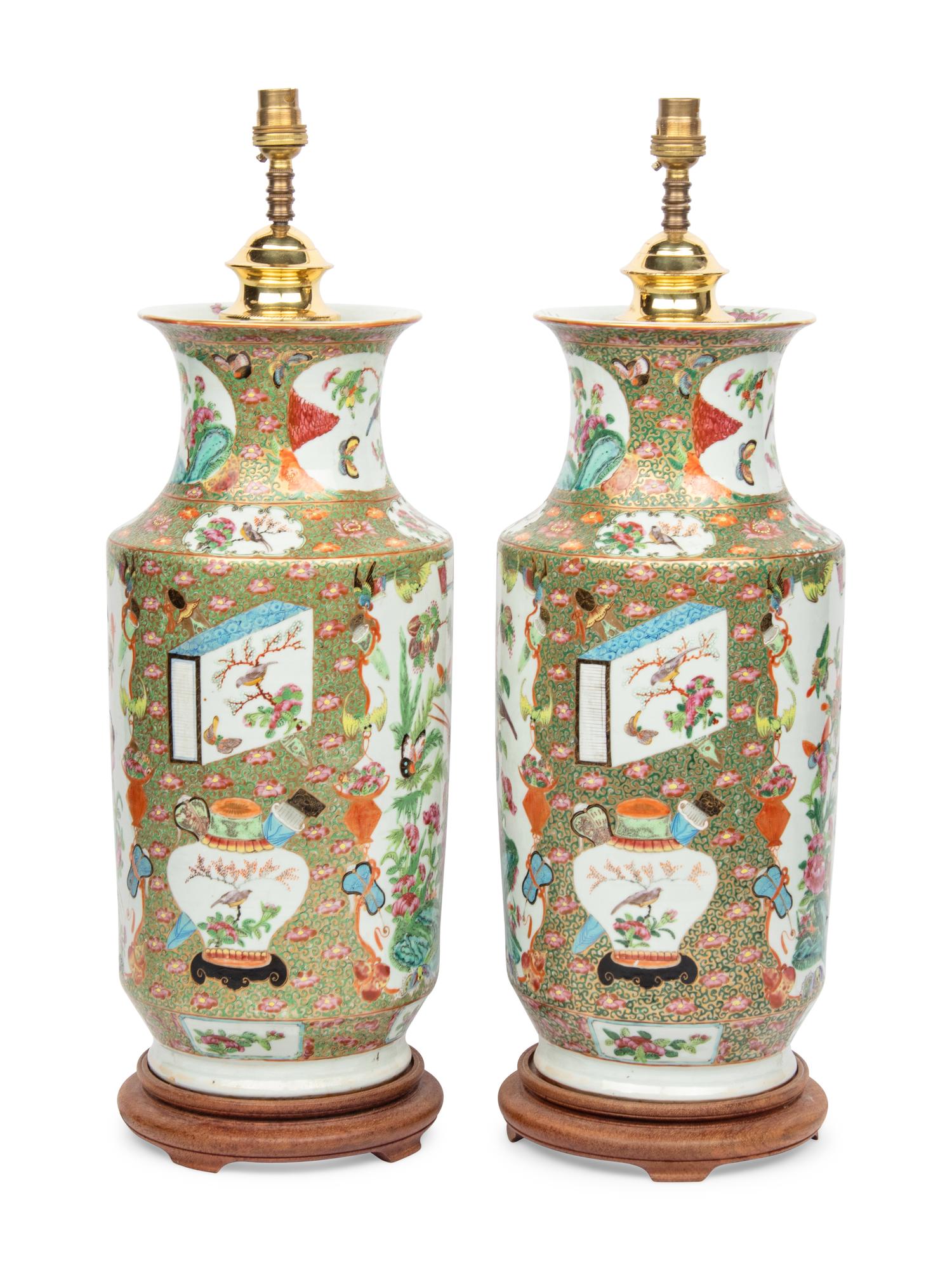 A Pair of Chinese Export Famille Rose Vases Mounted as Lamps