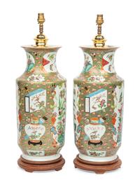 A Pair of Chinese Export Famille Rose Vases Mounted as Lamps