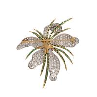 EVELYN CLOTHIER, DIAMOND, RUBY AND EMERALD FLOWER BROOCH