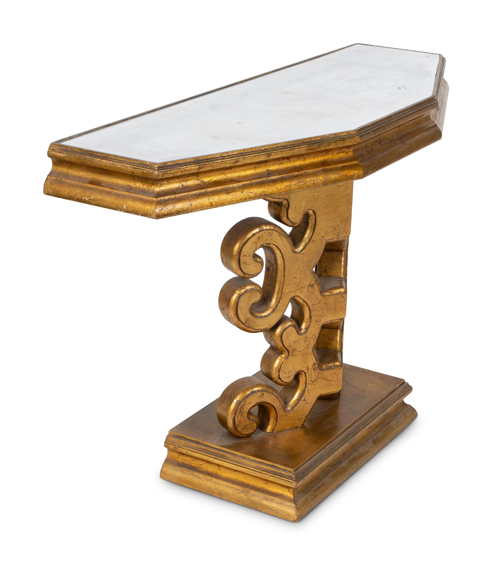 A Modernist Giltwood Mirror-Top Console Table — CIRCA 1970S