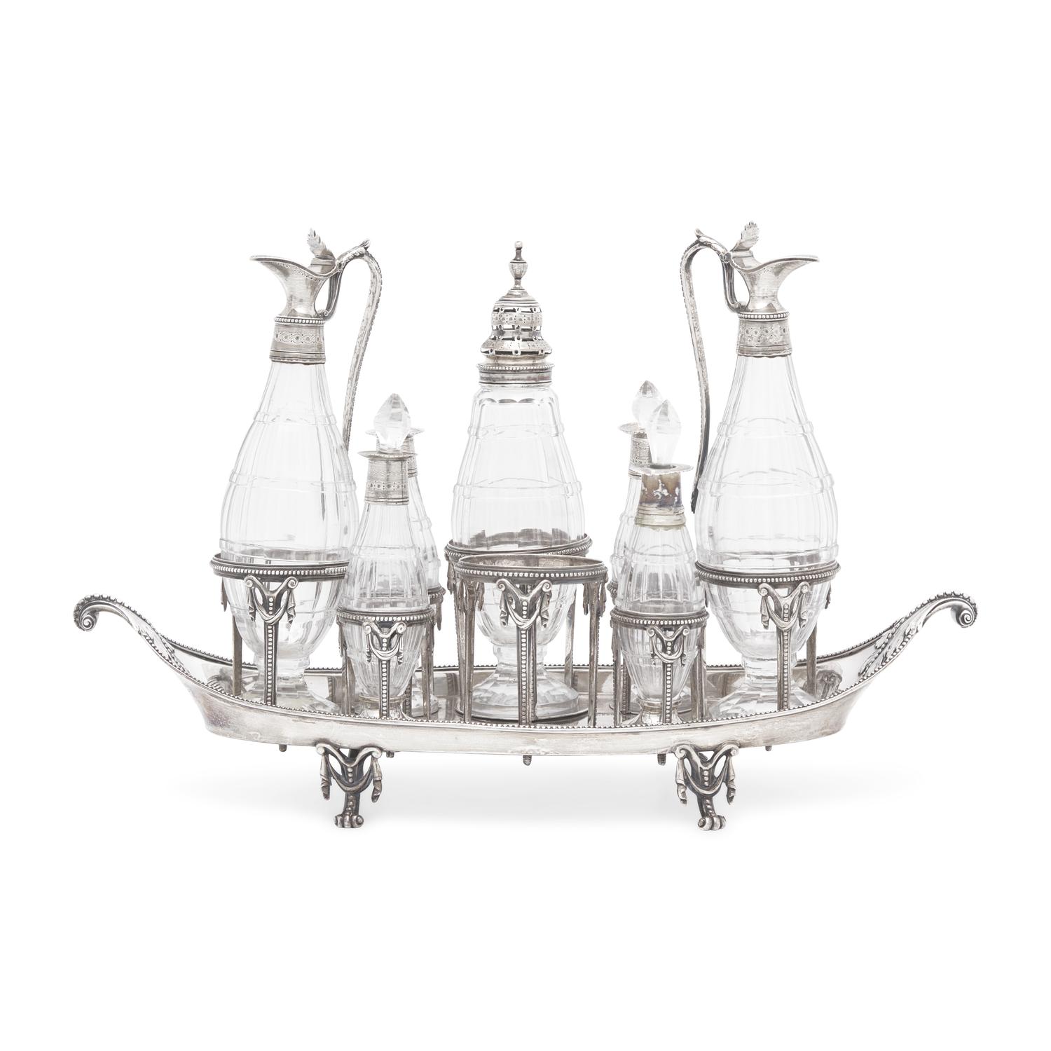 A George III Silver and Cut Glass Cruet Set