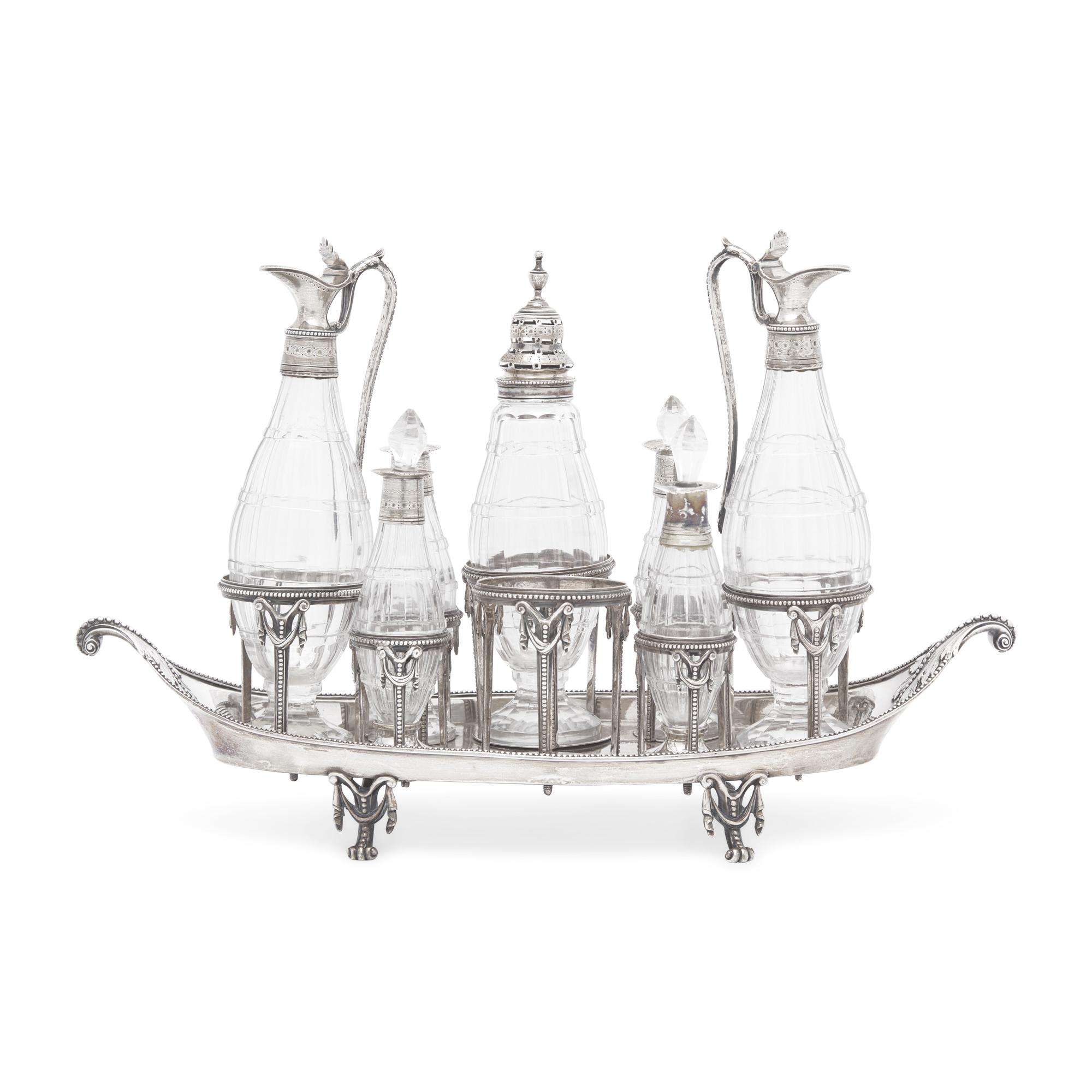 A George III Silver and Cut Glass Cruet Set