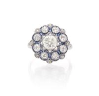 An Edwardian Platinum, Diamond and Sapphire Ring, 3.00 dwts.