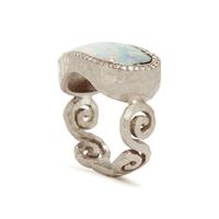 WHITE GOLD, OPAL, AND DIAMOND RING