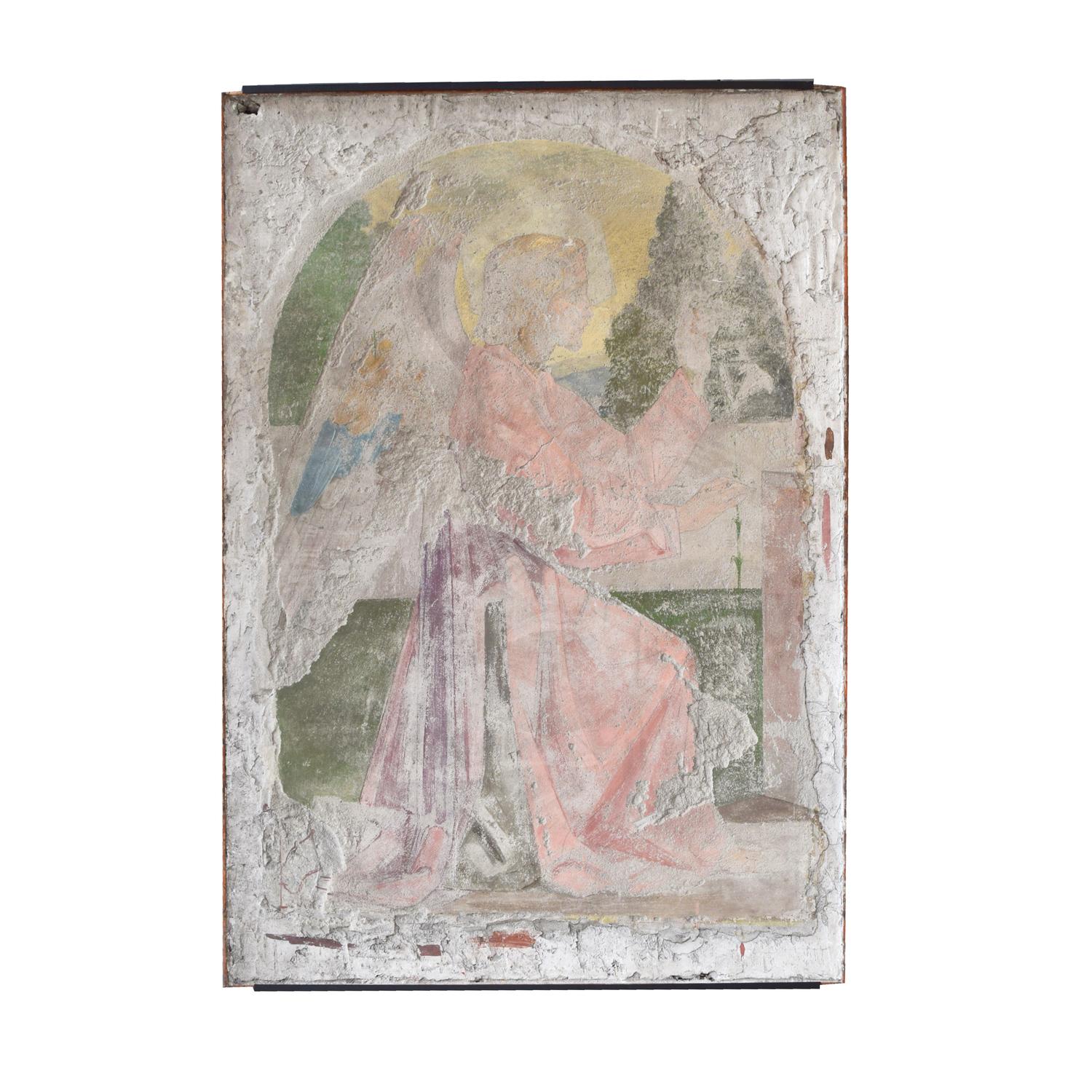 A Painted Fresco with the Angel Gabriel 44" W x 4" D x 64" H — Italy, Circa 1820