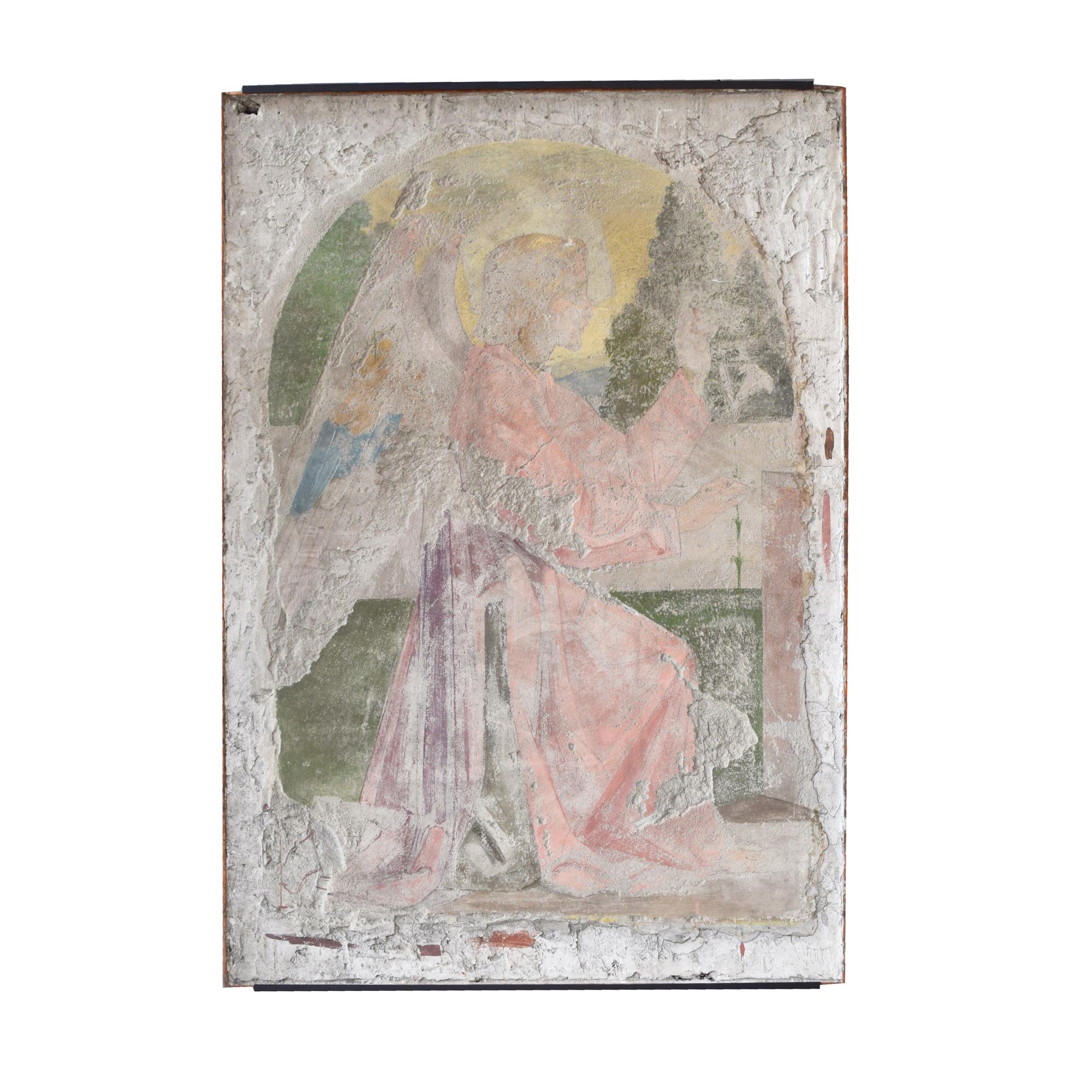 A Painted Fresco with the Angel Gabriel 44" W x 4" D x 64" H — Italy, Circa 1820