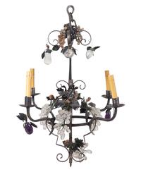 A Continental Wrought Steel and Rock Crystal Four-Light Chandelier