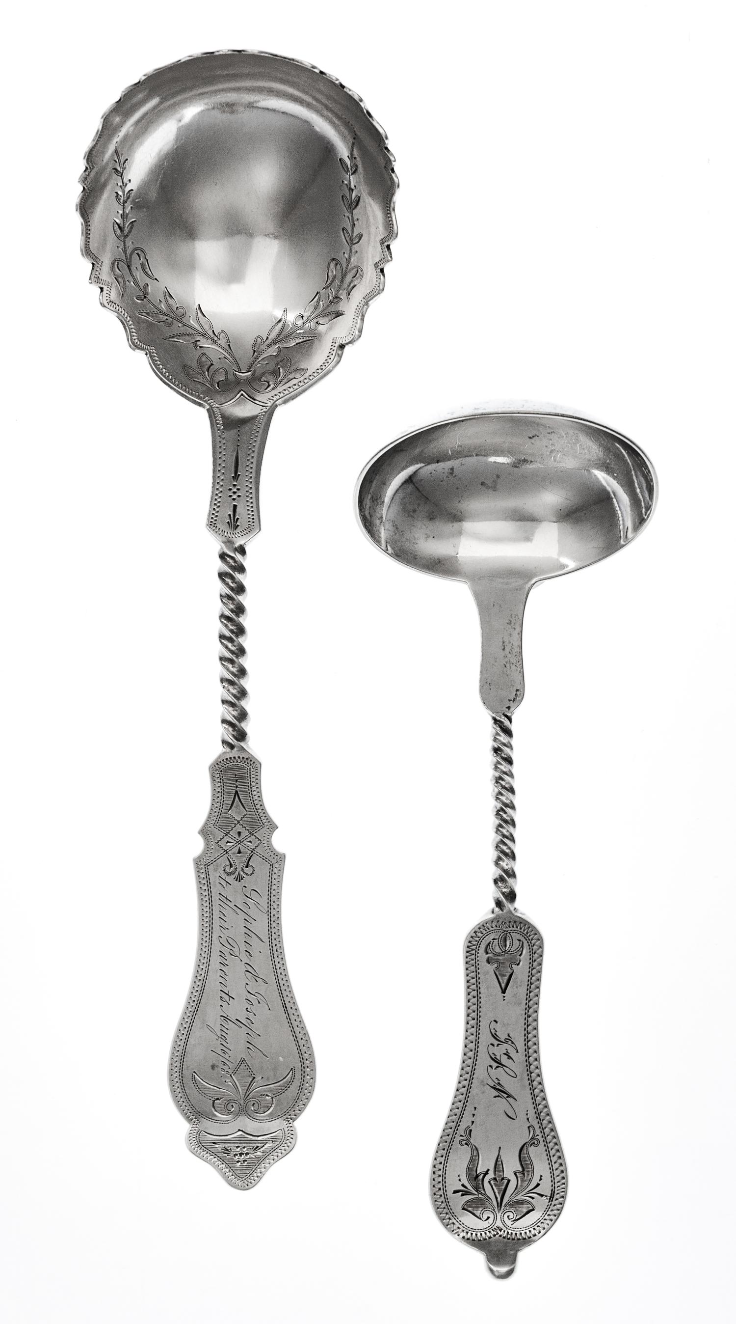 Two American Coin Silver Serving Articles, Duhme & Co., Cincinnati, OH, 19th Century, comprising a sauce lade and a cream ladle, each w