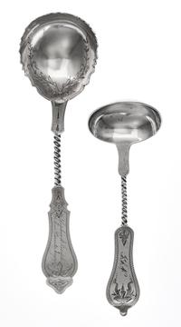Two American Coin Silver Serving Articles, Duhme & Co., Cincinnati, OH, 19th Century, comprising a sauce lade and a cream ladle, each w