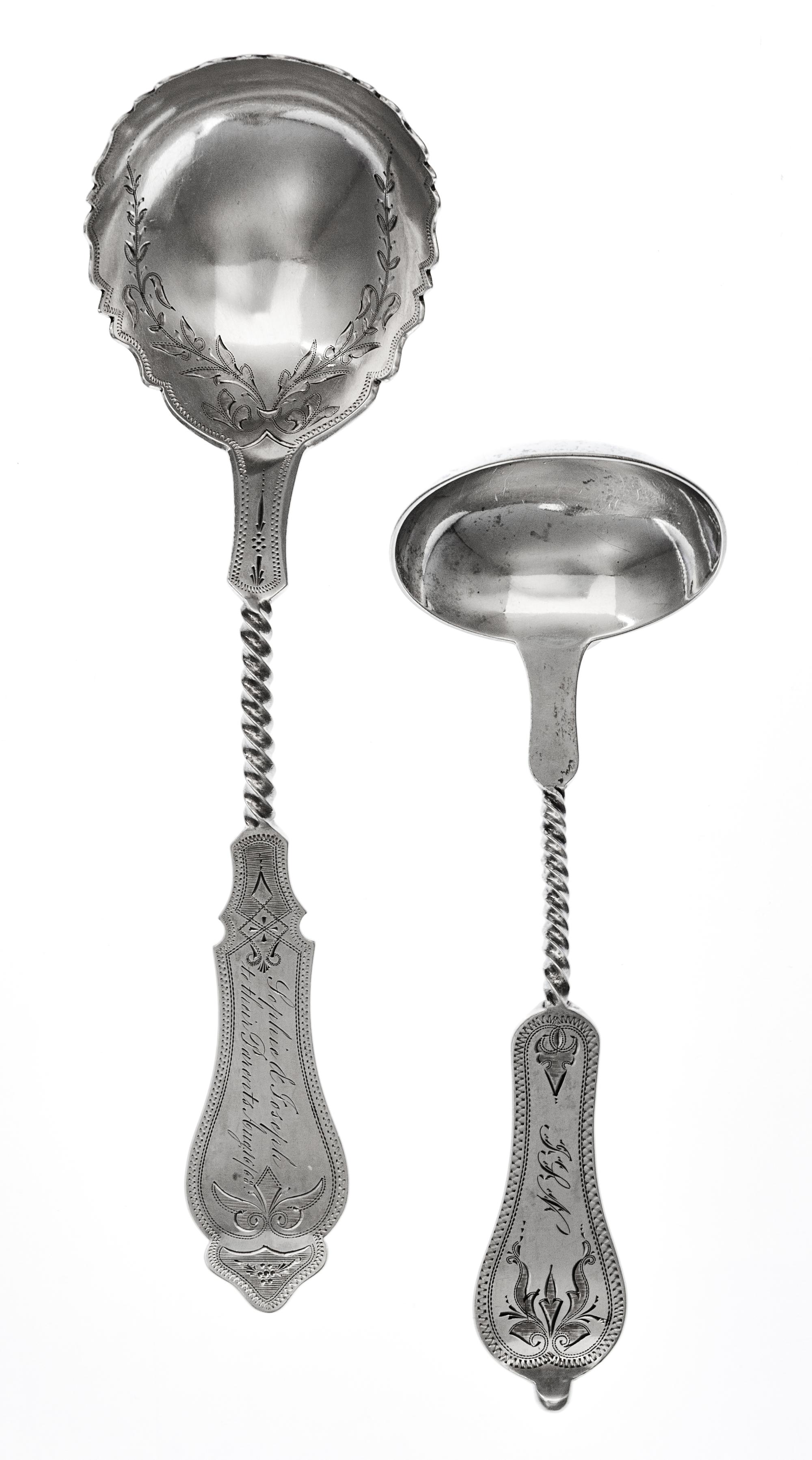 Two American Coin Silver Serving Articles, Duhme & Co., Cincinnati, OH, 19th Century, comprising a sauce lade and a cream ladle, each w