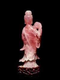 A Large Chinese Rose Quartz Figure of Female Immortal