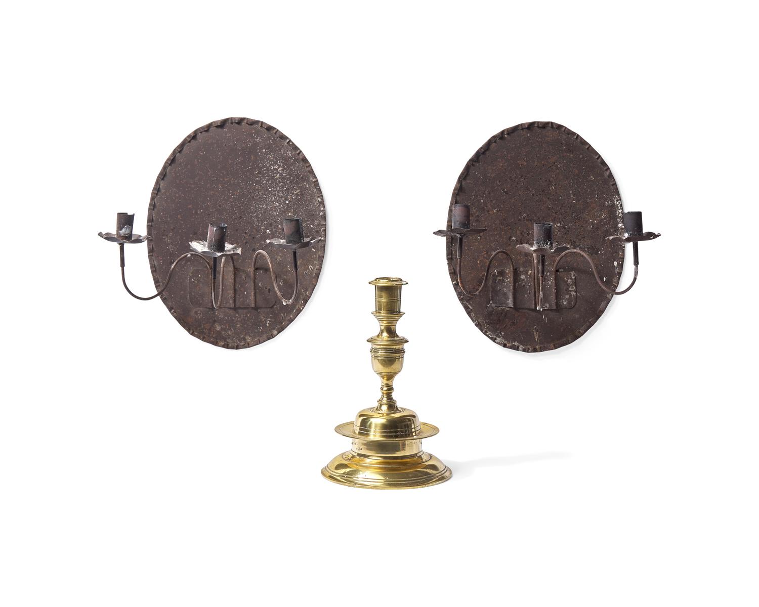 A Pair of Tin Three-arm Wall Sconces