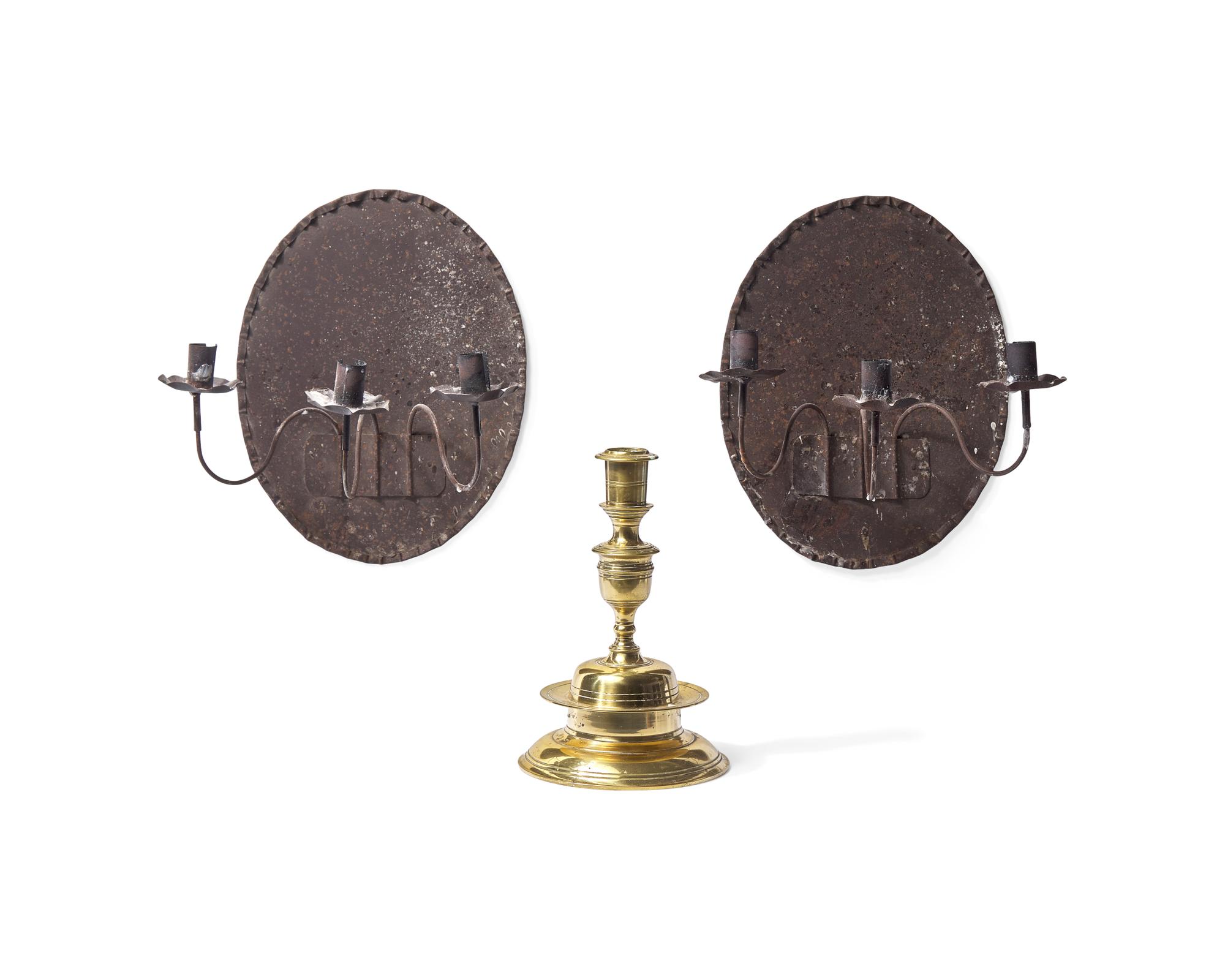 A Pair of Tin Three-arm Wall Sconces