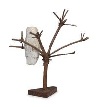 A Folk Art Carving of a Snowy Owl Perched in Tree