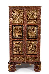 A Chinese Parcel-Gilt and Red-Painted Cabinet