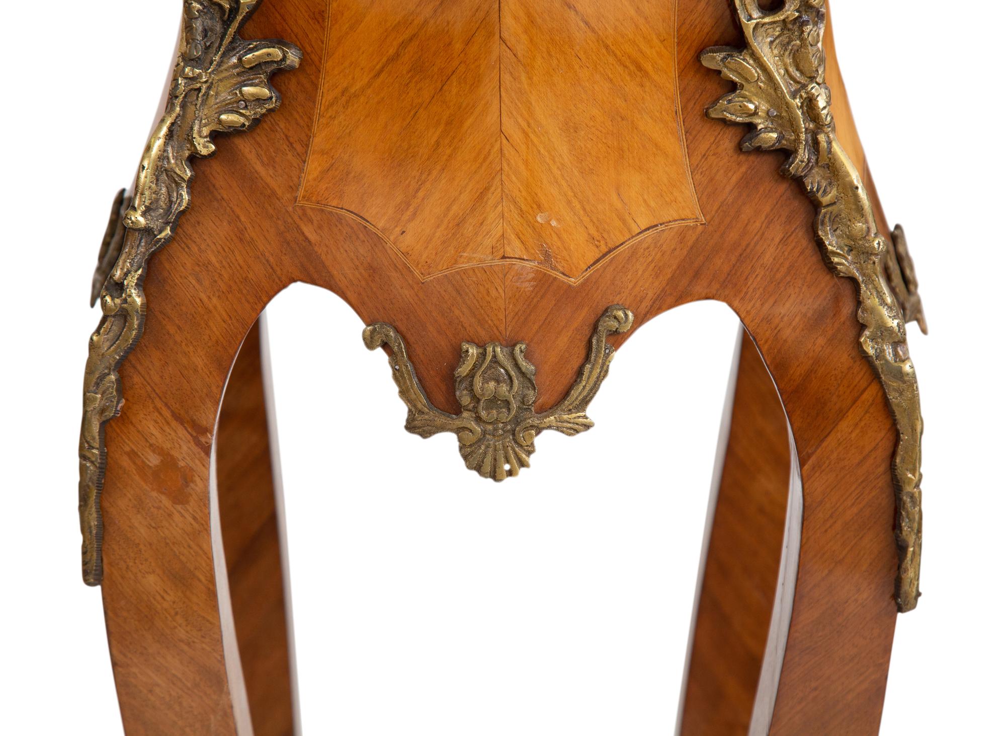 A Pair of Louis XV Style Gilt Metal Mounted Marble-Top Pedestals