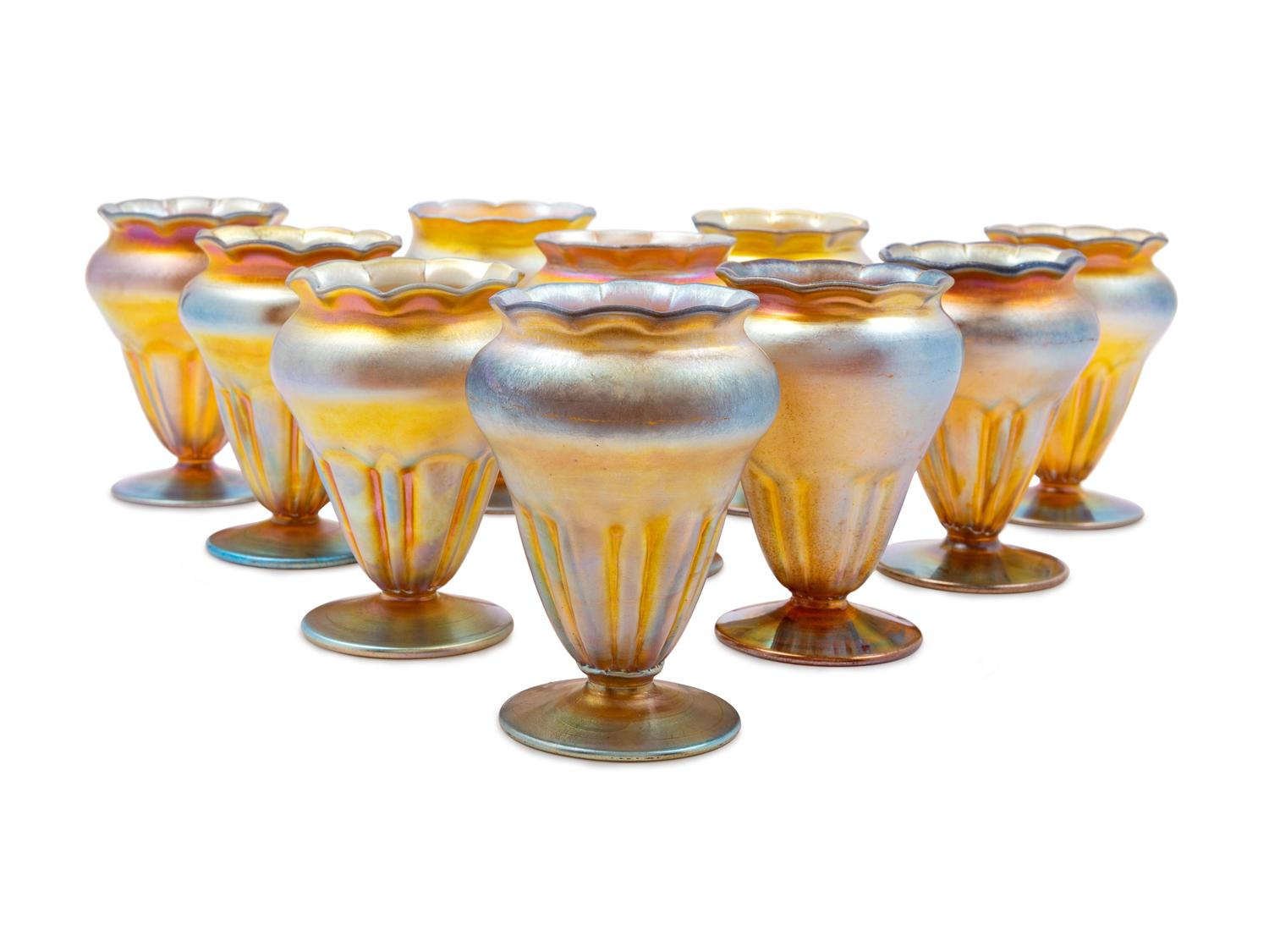 Set of Ten Iridescent Goblets